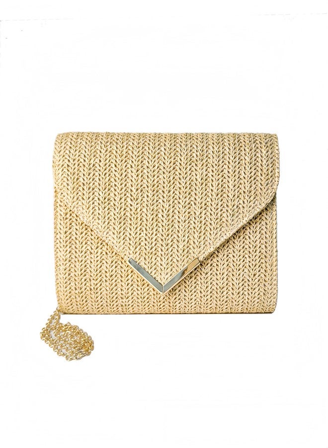 Eiyye Straw Clutch for Women Envelope Woven Rattan Evening Bag with Detachable Chain Boho Crossbody Shoulder Purse for Wedding Vacation Party - Image 1